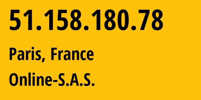 IP address 51.158.180.78 (Paris, Île-de-France, France) get location, coordinates on map, ISP provider AS12876 Online-S.A.S. // who is provider of ip address 51.158.180.78, whose IP address