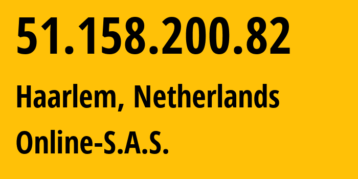 IP-адрес 51.158.200.82 (Харлем, Северная Голландия, Нидерланды) определить местоположение, координаты на карте, ISP провайдер AS12876 Online-S.A.S. // кто провайдер айпи-адреса 51.158.200.82