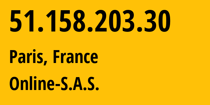 IP-адрес 51.158.203.30 (Париж, Иль-де-Франс, Франция) определить местоположение, координаты на карте, ISP провайдер AS12876 Online-S.A.S. // кто провайдер айпи-адреса 51.158.203.30