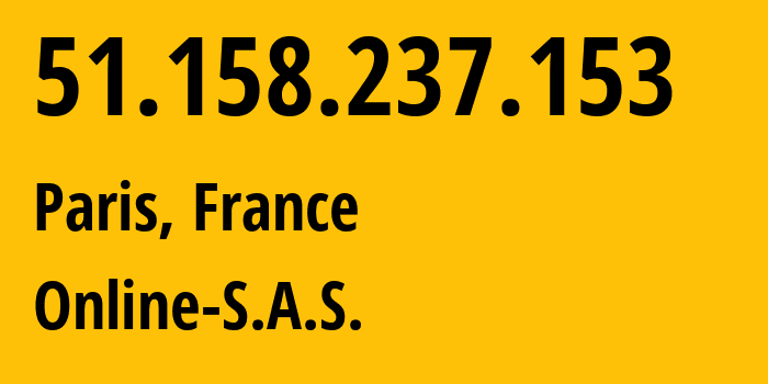 IP address 51.158.237.153 (Paris, Île-de-France, France) get location, coordinates on map, ISP provider AS12876 Online-S.A.S. // who is provider of ip address 51.158.237.153, whose IP address