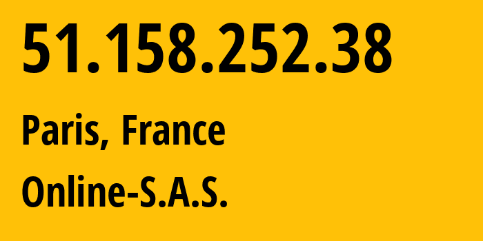 IP address 51.158.252.38 (Paris, Île-de-France, France) get location, coordinates on map, ISP provider AS12876 Online-S.A.S. // who is provider of ip address 51.158.252.38, whose IP address