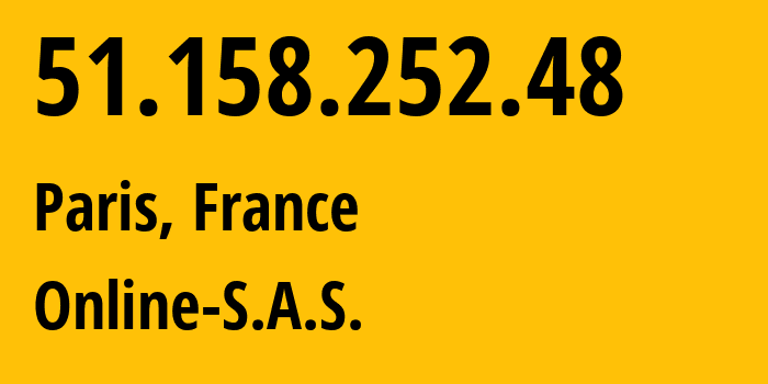 IP address 51.158.252.48 (Paris, Île-de-France, France) get location, coordinates on map, ISP provider AS12876 Online-S.A.S. // who is provider of ip address 51.158.252.48, whose IP address