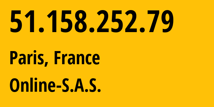 IP address 51.158.252.79 (Paris, Île-de-France, France) get location, coordinates on map, ISP provider AS12876 Online-S.A.S. // who is provider of ip address 51.158.252.79, whose IP address