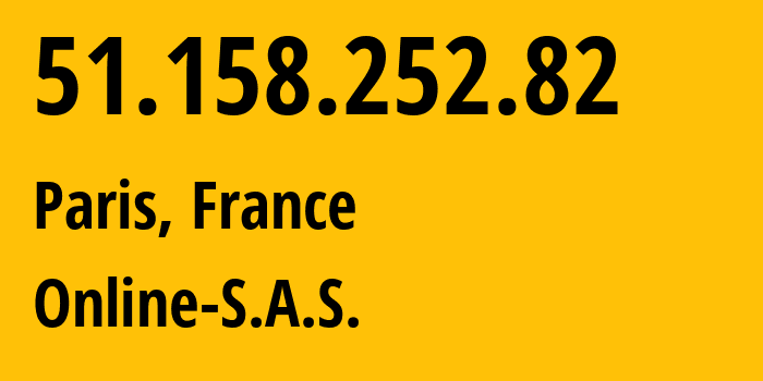 IP-адрес 51.158.252.82 (Париж, Иль-де-Франс, Франция) определить местоположение, координаты на карте, ISP провайдер AS12876 Online-S.A.S. // кто провайдер айпи-адреса 51.158.252.82