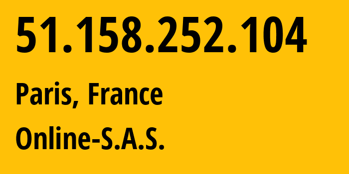 IP address 51.158.252.104 (Paris, Île-de-France, France) get location, coordinates on map, ISP provider AS12876 Online-S.A.S. // who is provider of ip address 51.158.252.104, whose IP address