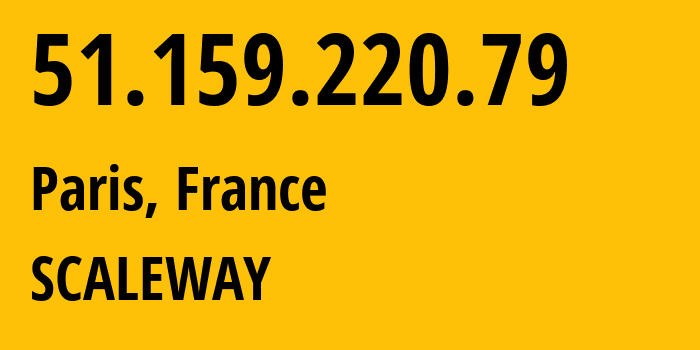 IP-адрес 51.159.220.79 (Париж, Иль-де-Франс, Франция) определить местоположение, координаты на карте, ISP провайдер AS12876 SCALEWAY // кто провайдер айпи-адреса 51.159.220.79