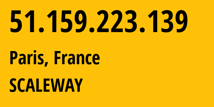 IP address 51.159.223.139 (Paris, Île-de-France, France) get location, coordinates on map, ISP provider AS12876 SCALEWAY // who is provider of ip address 51.159.223.139, whose IP address