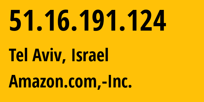 IP address 51.16.191.124 (Tel Aviv, Tel Aviv, Israel) get location, coordinates on map, ISP provider AS16509 Amazon.com,-Inc. // who is provider of ip address 51.16.191.124, whose IP address