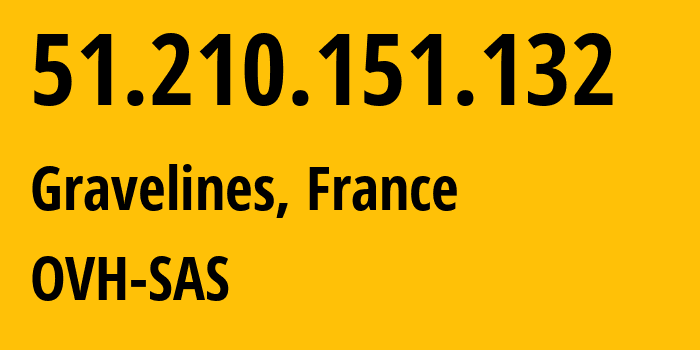 IP-адрес 51.210.151.132 (Гравлин, О-де-Франс, Франция) определить местоположение, координаты на карте, ISP провайдер AS16276 OVH-SAS // кто провайдер айпи-адреса 51.210.151.132