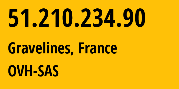 IP address 51.210.234.90 (Gravelines, Hauts-de-France, France) get location, coordinates on map, ISP provider AS16276 OVH-SAS // who is provider of ip address 51.210.234.90, whose IP address