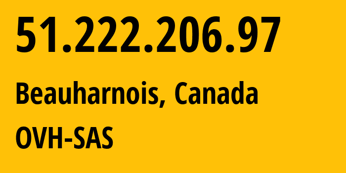 IP-адрес 51.222.206.97 (Боарнуа, Quebec, Канада) определить местоположение, координаты на карте, ISP провайдер AS16276 OVH-SAS // кто провайдер айпи-адреса 51.222.206.97