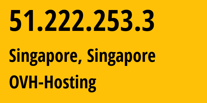 IP-адрес 51.222.253.3 (Сингапур, Central Singapore, Сингапур) определить местоположение, координаты на карте, ISP провайдер AS16276 OVH-Hosting // кто провайдер айпи-адреса 51.222.253.3