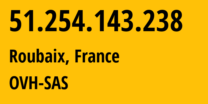 IP address 51.254.143.238 get location, coordinates on map, ISP provider AS16276 OVH-SAS // who is provider of ip address 51.254.143.238, whose IP address