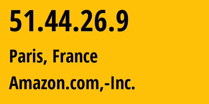 IP address 51.44.26.9 (Paris, Île-de-France, France) get location, coordinates on map, ISP provider AS16509 Amazon.com,-Inc. // who is provider of ip address 51.44.26.9, whose IP address