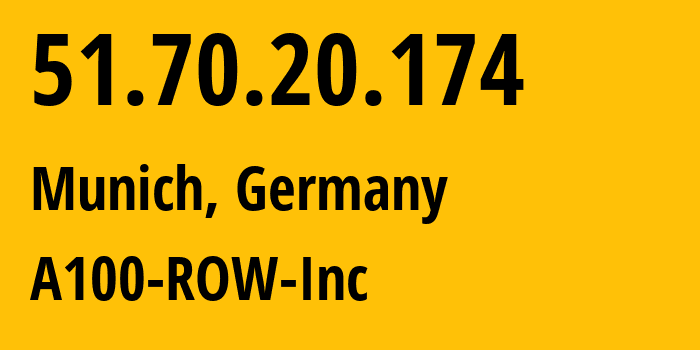 IP address 51.70.20.174 (Munich, Bavaria, Germany) get location, coordinates on map, ISP provider AS A100-ROW-Inc // who is provider of ip address 51.70.20.174, whose IP address