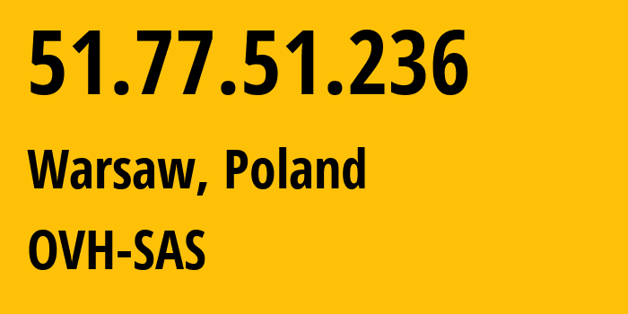 IP address 51.77.51.236 (Warsaw, Mazovia, Poland) get location, coordinates on map, ISP provider AS16276 OVH-SAS // who is provider of ip address 51.77.51.236, whose IP address