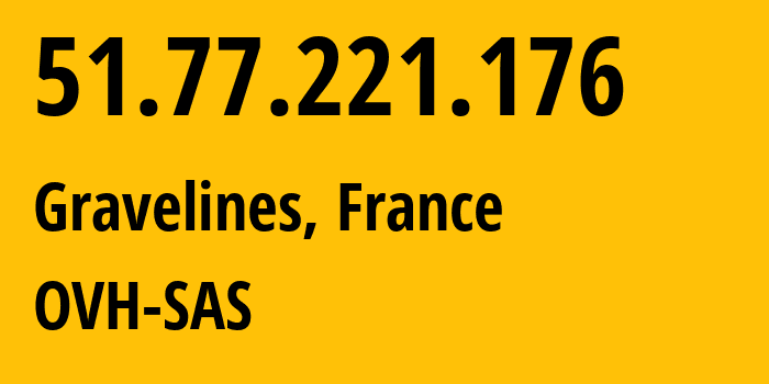 IP address 51.77.221.176 (Gravelines, Hauts-de-France, France) get location, coordinates on map, ISP provider AS16276 OVH-SAS // who is provider of ip address 51.77.221.176, whose IP address