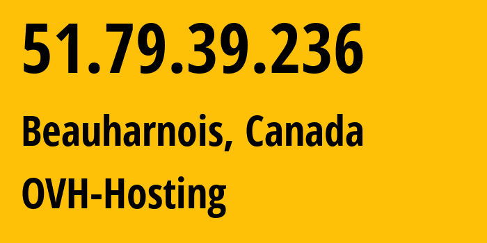 IP address 51.79.39.236 (Beauharnois, Quebec, Canada) get location, coordinates on map, ISP provider AS16276 OVH-Hosting // who is provider of ip address 51.79.39.236, whose IP address