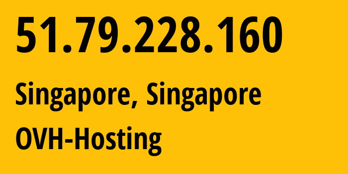 IP-адрес 51.79.228.160 (Сингапур, Central Singapore, Сингапур) определить местоположение, координаты на карте, ISP провайдер AS16276 OVH-Hosting // кто провайдер айпи-адреса 51.79.228.160