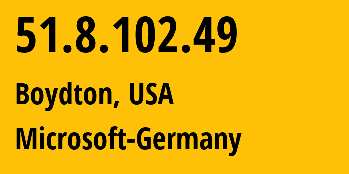 IP-адрес 51.8.102.49 (Boydton, Вирджиния, США) определить местоположение, координаты на карте, ISP провайдер AS8075 Microsoft-Germany // кто провайдер айпи-адреса 51.8.102.49