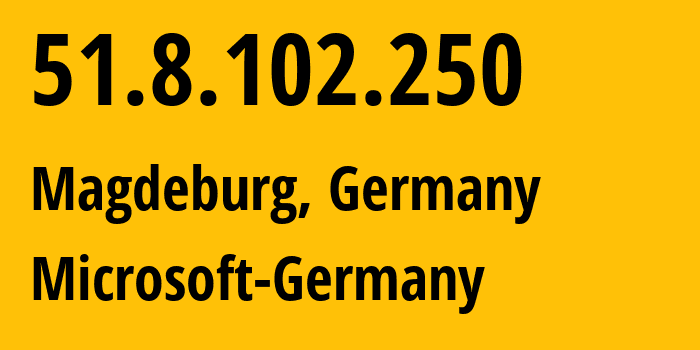 IP address 51.8.102.250 (Boydton, Virginia, USA) get location, coordinates on map, ISP provider AS8075 Microsoft-Germany // who is provider of ip address 51.8.102.250, whose IP address