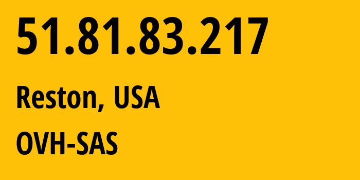 IP-адрес 51.81.83.217 (Рестон, Вирджиния, США) определить местоположение, координаты на карте, ISP провайдер AS16276 OVH-SAS // кто провайдер айпи-адреса 51.81.83.217