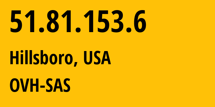 IP address 51.81.153.6 (Hillsboro, Oregon, USA) get location, coordinates on map, ISP provider AS16276 OVH-SAS // who is provider of ip address 51.81.153.6, whose IP address