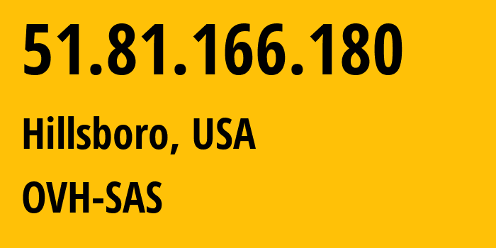 IP address 51.81.166.180 (Hillsboro, Oregon, USA) get location, coordinates on map, ISP provider AS16276 OVH-SAS // who is provider of ip address 51.81.166.180, whose IP address