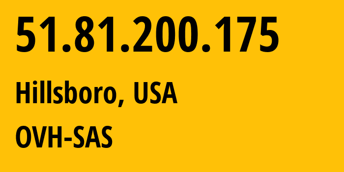 IP address 51.81.200.175 (Hillsboro, Oregon, USA) get location, coordinates on map, ISP provider AS16276 OVH-SAS // who is provider of ip address 51.81.200.175, whose IP address