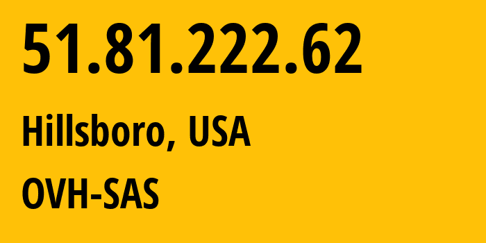 IP address 51.81.222.62 (Hillsboro, Oregon, USA) get location, coordinates on map, ISP provider AS16276 OVH-SAS // who is provider of ip address 51.81.222.62, whose IP address