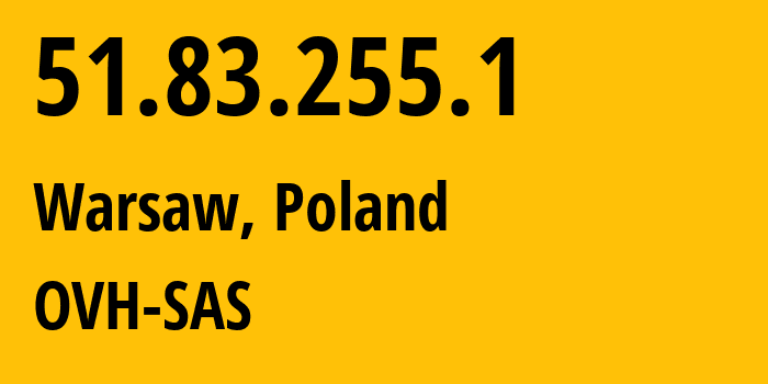 IP-адрес 51.83.255.1 (Варшава, Мазовецкое воеводство, Польша) определить местоположение, координаты на карте, ISP провайдер AS16276 OVH-SAS // кто провайдер айпи-адреса 51.83.255.1