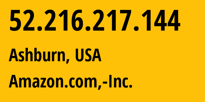 IP address 52.216.217.144 (Ashburn, Virginia, USA) get location, coordinates on map, ISP provider AS16509 Amazon.com,-Inc. // who is provider of ip address 52.216.217.144, whose IP address