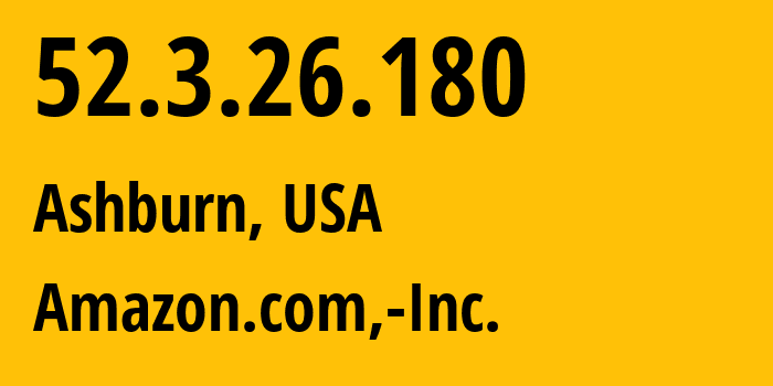 IP-адрес 52.3.26.180 (Ашберн, Виргиния, США) определить местоположение, координаты на карте, ISP провайдер AS14618 Amazon.com,-Inc. // кто провайдер айпи-адреса 52.3.26.180