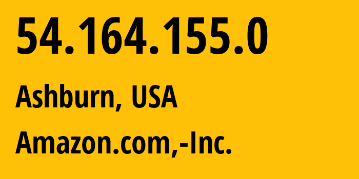 IP-адрес 54.164.155.0 (Ашберн, Виргиния, США) определить местоположение, координаты на карте, ISP провайдер AS14618 Amazon.com,-Inc. // кто провайдер айпи-адреса 54.164.155.0