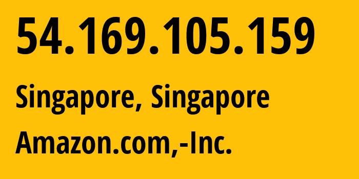 IP-адрес 54.169.105.159 (Сингапур, Central Singapore, Сингапур) определить местоположение, координаты на карте, ISP провайдер AS16509 Amazon.com,-Inc. // кто провайдер айпи-адреса 54.169.105.159