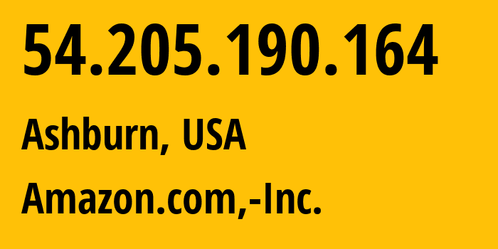 IP address 54.205.190.164 (Ashburn, Virginia, USA) get location, coordinates on map, ISP provider AS14618 Amazon.com,-Inc. // who is provider of ip address 54.205.190.164, whose IP address