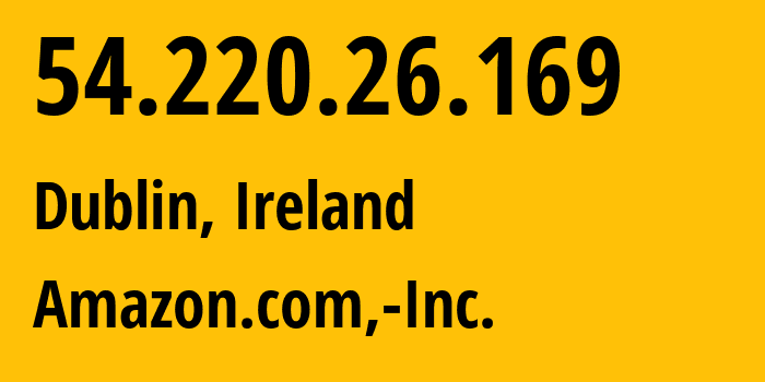 IP-адрес 54.220.26.169 (Дублин, Ленстер, Ирландия) определить местоположение, координаты на карте, ISP провайдер AS16509 Amazon.com,-Inc. // кто провайдер айпи-адреса 54.220.26.169