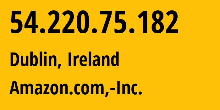 IP-адрес 54.220.75.182 (Дублин, Ленстер, Ирландия) определить местоположение, координаты на карте, ISP провайдер AS16509 Amazon.com,-Inc. // кто провайдер айпи-адреса 54.220.75.182