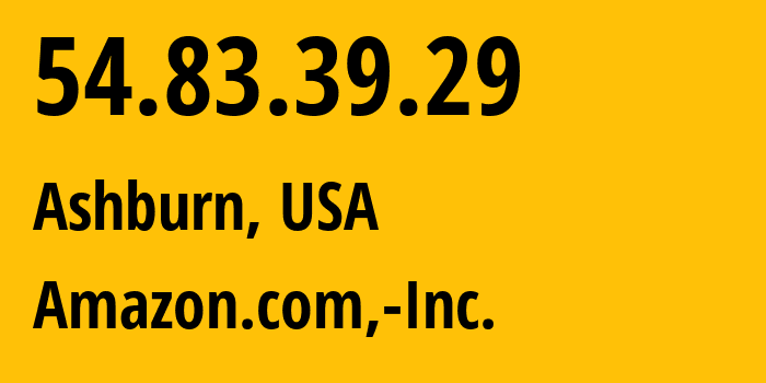 IP-адрес 54.83.39.29 (Ашберн, Виргиния, США) определить местоположение, координаты на карте, ISP провайдер AS14618 Amazon.com,-Inc. // кто провайдер айпи-адреса 54.83.39.29