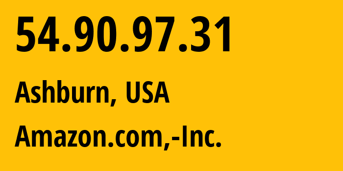 IP address 54.90.97.31 (Ashburn, Virginia, USA) get location, coordinates on map, ISP provider AS14618 Amazon.com,-Inc. // who is provider of ip address 54.90.97.31, whose IP address