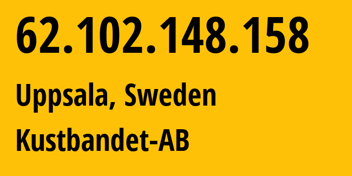 IP address 62.102.148.158 (Uppsala, Uppsala, Sweden) get location, coordinates on map, ISP provider AS51815 Kustbandet-AB // who is provider of ip address 62.102.148.158, whose IP address