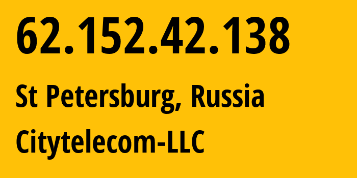 IP address 62.152.42.138 (St Petersburg, St.-Petersburg, Russia) get location, coordinates on map, ISP provider AS29076 Citytelecom-LLC // who is provider of ip address 62.152.42.138, whose IP address