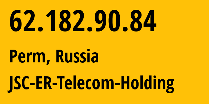 IP address 62.182.90.84 (Perm, Perm Krai, Russia) get location, coordinates on map, ISP provider AS25408 JSC-ER-Telecom-Holding // who is provider of ip address 62.182.90.84, whose IP address