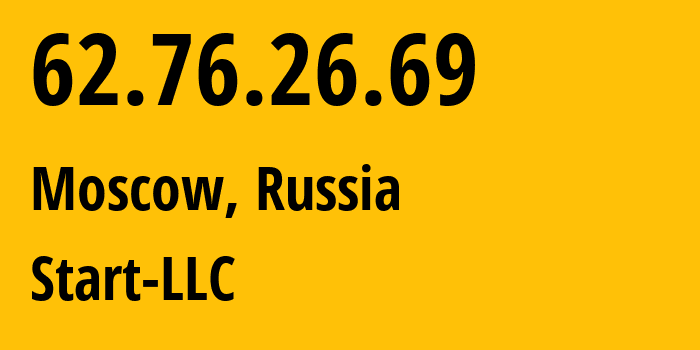 IP-адрес 62.76.26.69 (Москва, Москва, Россия) определить местоположение, координаты на карте, ISP провайдер AS61400 Start-LLC // кто провайдер айпи-адреса 62.76.26.69