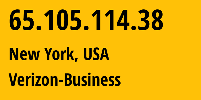 IP address 65.105.114.38 (New York, New York, USA) get location, coordinates on map, ISP provider AS2828 Verizon-Business // who is provider of ip address 65.105.114.38, whose IP address