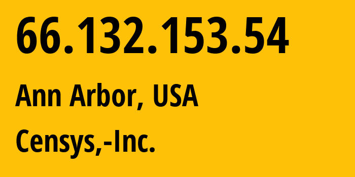 IP address 66.132.153.54 (Ann Arbor, Michigan, USA) get location, coordinates on map, ISP provider AS398324 Censys,-Inc. // who is provider of ip address 66.132.153.54, whose IP address