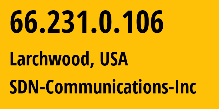 IP address 66.231.0.106 (Larchwood, Iowa, USA) get location, coordinates on map, ISP provider AS13576 SDN-Communications-Inc // who is provider of ip address 66.231.0.106, whose IP address