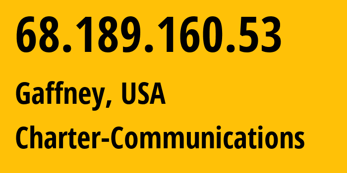 IP address 68.189.160.53 (Gaffney, South Carolina, USA) get location, coordinates on map, ISP provider AS20115 Charter-Communications // who is provider of ip address 68.189.160.53, whose IP address