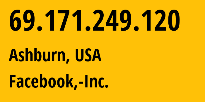 IP-адрес 69.171.249.120 (Ашберн, Вирджиния, США) определить местоположение, координаты на карте, ISP провайдер AS32934 Facebook,-Inc. // кто провайдер айпи-адреса 69.171.249.120