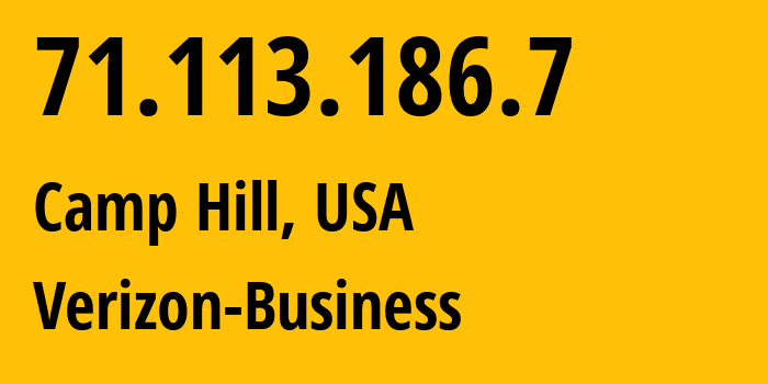 IP-адрес 71.113.186.7 (Camp Hill, Пенсильвания, США) определить местоположение, координаты на карте, ISP провайдер AS701 Verizon-Business // кто провайдер айпи-адреса 71.113.186.7